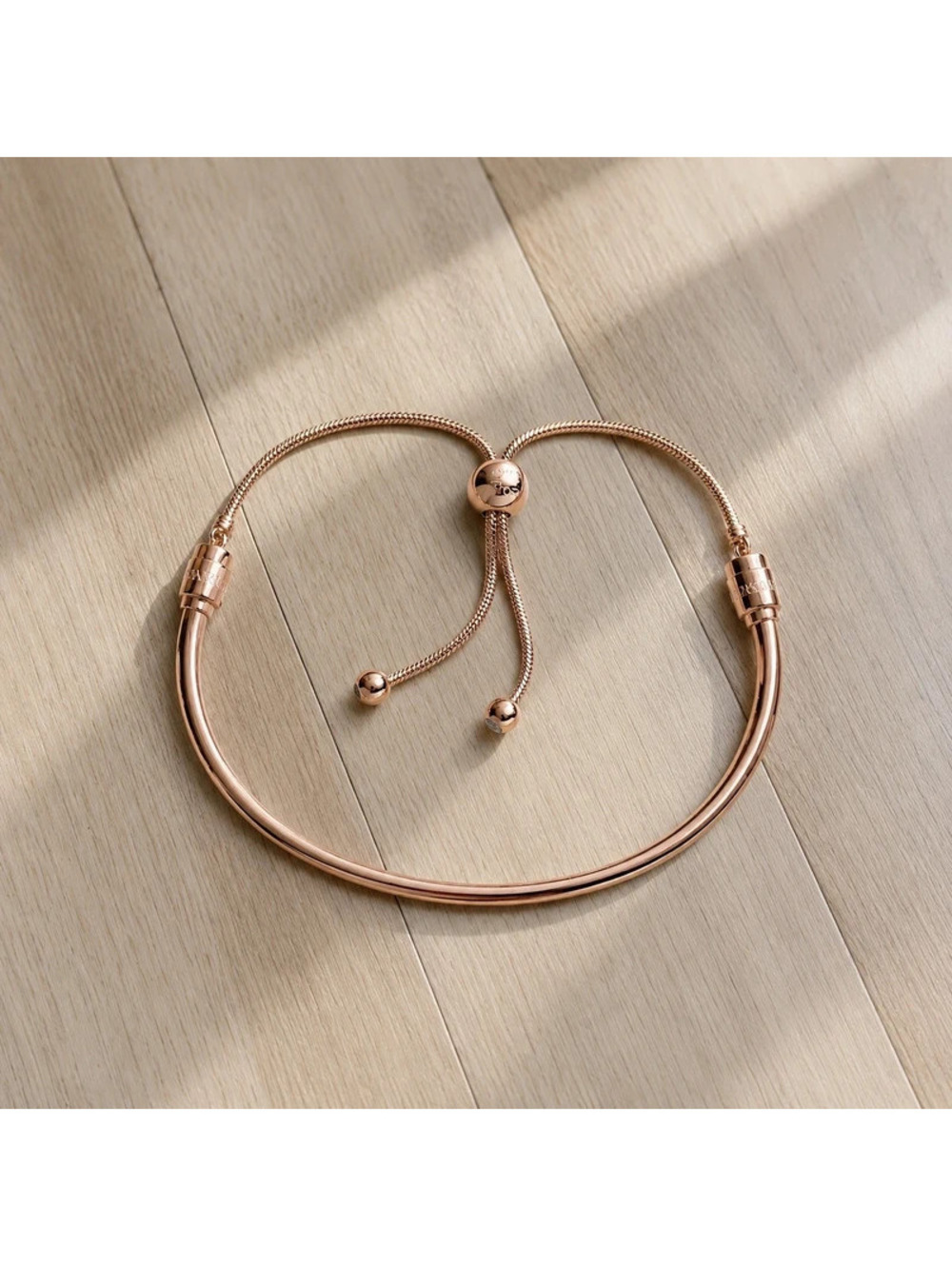 Pandora Rose Flower Stem Slider Bracelet 14k Rose Gold Plated CZ